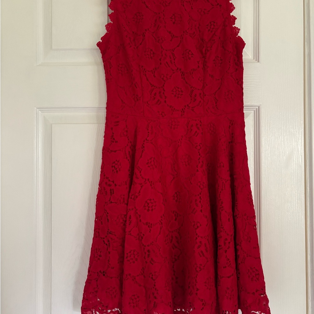 City Studio Red Sleeveless Mock Neck A-Line Dress
